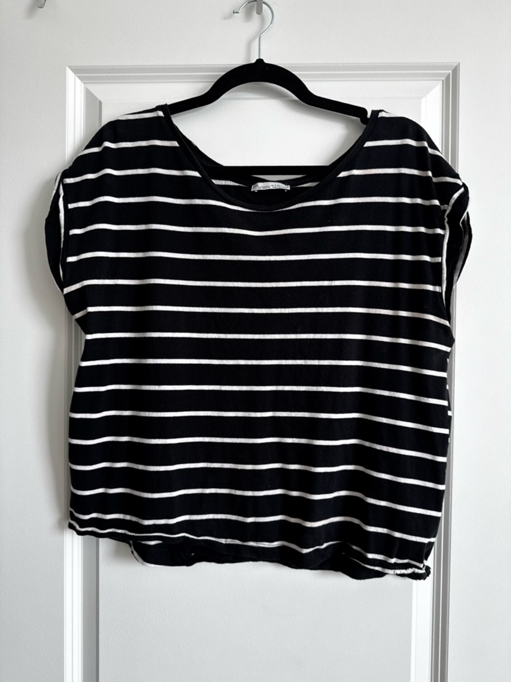 Zara Black and White Striped Short Sleeve Tee